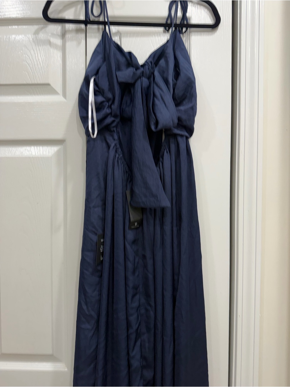 Lulus Confidence Check Navy Blue Satin Tie-Back Maxi Dress Sz XL NWT - Picture 5 of 7
